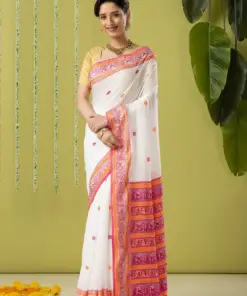 Traditional Handloom Pure Linen Paithani Saree - Off-White & Gold (Copy) (Copy)